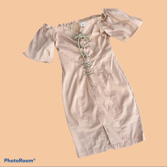 Boutique Dress Off Shoulder Khaki NWT Womens Small - Picture 5 of 12